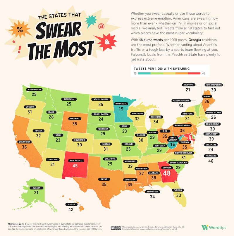 The United States of Cussing Sweariest Map